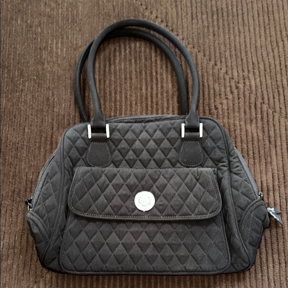Vera Bradley Quilted Black Handbag Leopard Interior